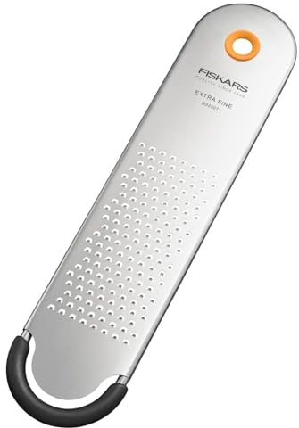 Fiskars Functional Form Râpe Extra Fine, Râpe à Zeste pour Zeste de Citron, Gingembre et Chocolat, Protège-Lame, Lame en Acier Inoxydable/Poignée En Plastique, Gris/Noir/Orange, 1079966