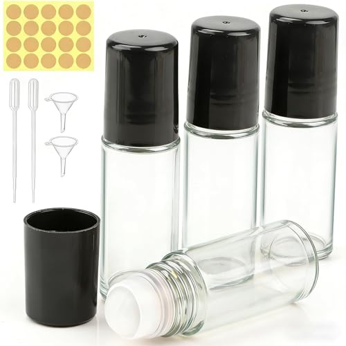 qjuwhua 30 ML Roll on Glasflaskor för essentiell olja, 4 st Glasflaskor för återfyllning Rollon (genomskinlig)