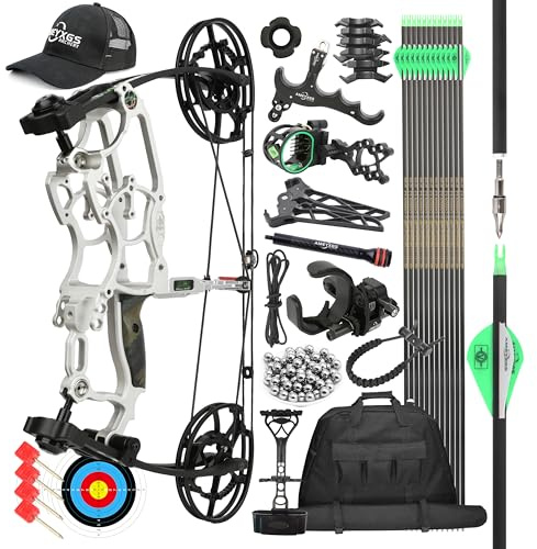 surwolf 17 Compoundbogen Kit 30~70lbs Einstellbare Stahlkugelbogen Dual Use Jagdbogen Erwachsenebogen RH&LH kann Pfeil und Stahlkugel für Bogenschießen (Silber-Set)