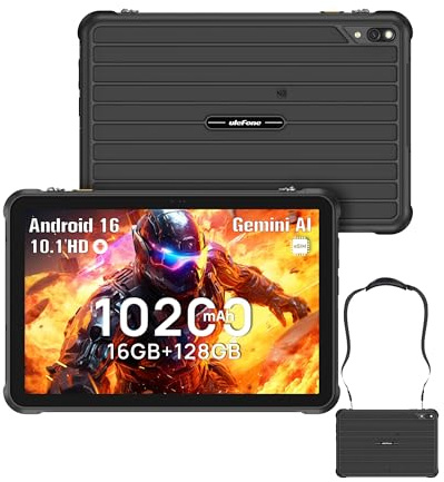 Ulefone Rugking Pad 2 Pro Tablette Incassable Android16, 16Go+128Go/TF 2TB eSIM 10200mAh Tablette,10.1pouces 8+48MP IP68K/IP69K, 90Hz Dual SIM 4G/GPS/NFC/OTG, Sangle avec Boucle Offerte Noir