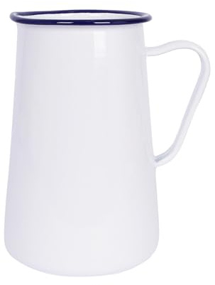 Argon Tableware 2.1L White Enamel Water Jug with Blue Rim – Durable British Kitchenware, Rustic Serving Jug for Water, Lemonade, Garden Parties & Camping