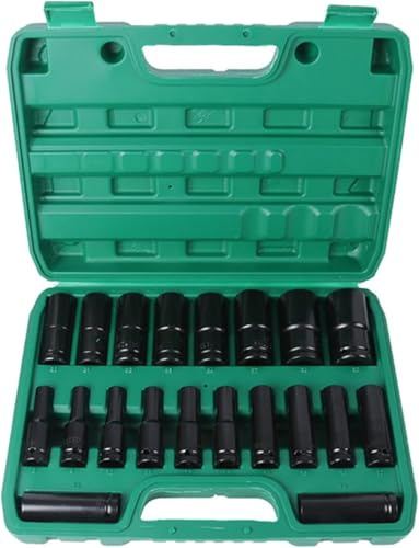 Set 20PZ Bussole ad impatto Esagonali con Attacco da 1/2 Prolungate 80mm Acciaio Rinforzato 8-32 mm Kit Professionale per Avvitatore Cricchetto Officina Auto Moto Fai da Te