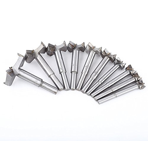 Juego de 10 brocas Forstner de 14 a 50 mm, broca plana para madera para realizar orificios precisos con fondo plano, broca de escariado de carburo con punta central y bordes de