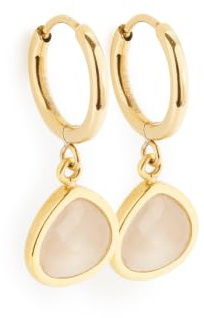 JEWELS BY LEONARDO Ciao Indra Earrings • 1 Pair of Hoop Earrings Made of Gold-Coloured Stainless Steel • Fine Folding Hoop Earrings with White Glass Stone Pendant • Jewellery Gift for Women • 026224