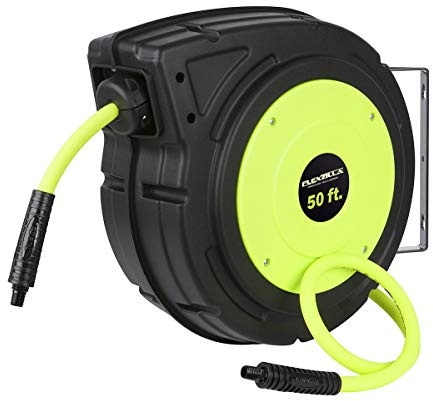 Flexzilla Retractable Enclosed Plastic Air Hose Reel, 3/8 in. x 50 ft., Heavy Duty, Lightweight, Hybrid, ZillaGreen - L8250FZ