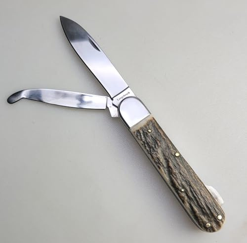 Jagdtaschenmesser Leegebruch Hirschhorngriff Klinge und Aufbruchklinge: 440 Stahl inkl. Ledertasche 2tlg.