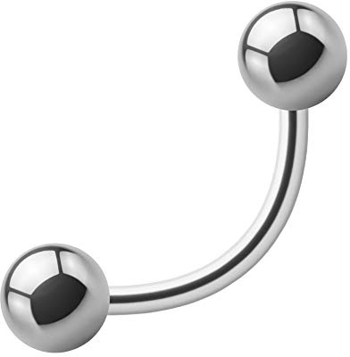 Treuheld® | 1,6 mm TITAN Piercing BANANE - 6 Größen - Silber Titanium - Bauchnabelpiercing, Augenbraue, Helix, Septum, Tragus, Lippe, Nippel, Ohr, Nase, Ohr Schmuck Curved Barbell KUGELN zum Schrauben