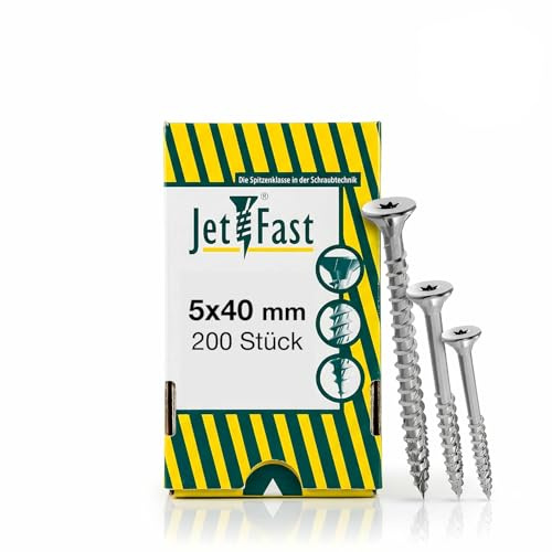 Jet-Fast Original universalskruvar 5,0 x 40 mm försänkt huvud, delgänga, Torx drivning, Silverline galvaniserad 200 stycken