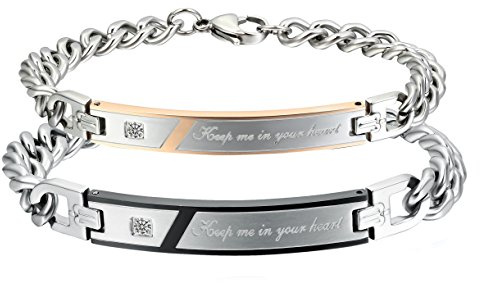 Cupimatch 2pcs Pärchen Armbänder Edelstahl Paare Panzerkette Infinity Unendlichkeit Ewigkeit Lieben Zeichen Armreif mit Gravur für Verliebte Damen Herren Paare