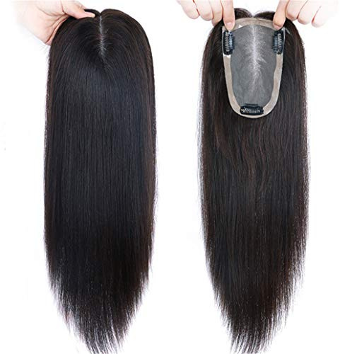 100 % Echthaar-Aufsatz, handgeknüpft, zum Anklippen, Mono-Kopf, Perücke für Damen, 40,6 cm, Dunkelbraun