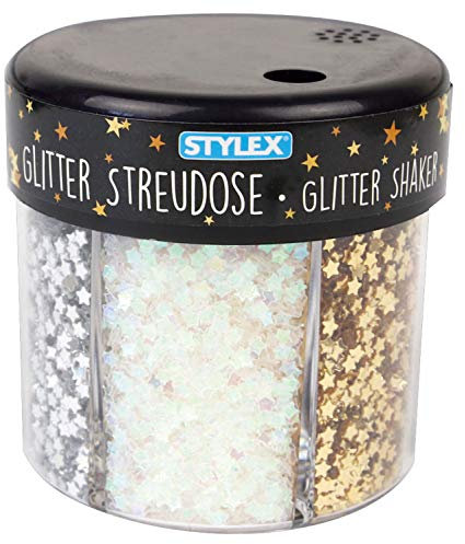 Stylex 23387 - Glitter-Streudekor in einer praktischen Streudose, mit Herzen und Sternen in 6 verschiedenen Ausführungen, zum Basteln und Verzieren