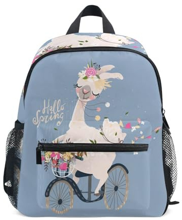 ISAOA Kinder-Rucksack, Kleinkind, Kindertasche für Jungen und Mädchen, schönes Happy Lama, Fahrrad, kleine Schultasche, niedliches romantisches Lama-Rucksack-Design für Kinder von 2–6 Jahren
