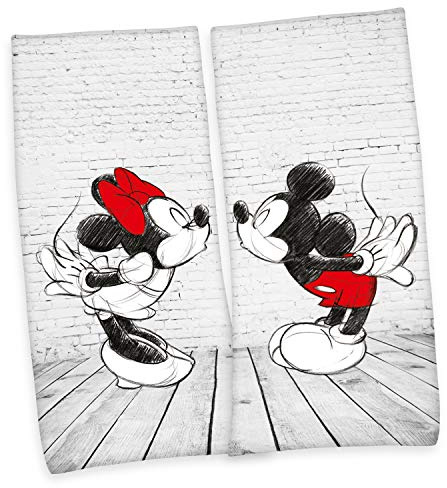 Herding Disney's Mickey & Minnie Mouse Velourstuch, Doppelpack, 80 x 180cm, Baumwolle/Velours, Mehrfarbig, 6178481597412