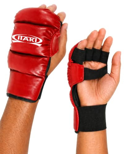 Itaki Handskar, Konstläder, för Ju Jitsu, Karate, Kampsport, Färger: Blå eller Röd (Röd, M)