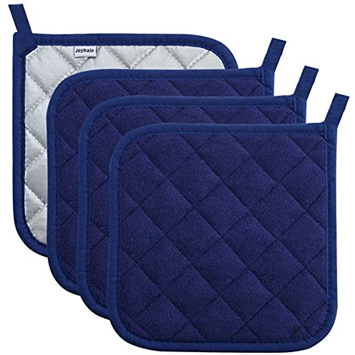 Joyhalo 4 Pack Pot Holders for Kitchen,Cotton Oven Holder with Great Heat Resistance,Non Slip Hot Pads for Kitchen Clearance,Dark Blue