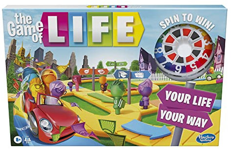 Hasbro Gaming The Game of Life Game, Family Board Game for 2 to 4 Players, for Kids Ages 8 and Up, Includes Colourful Pegs