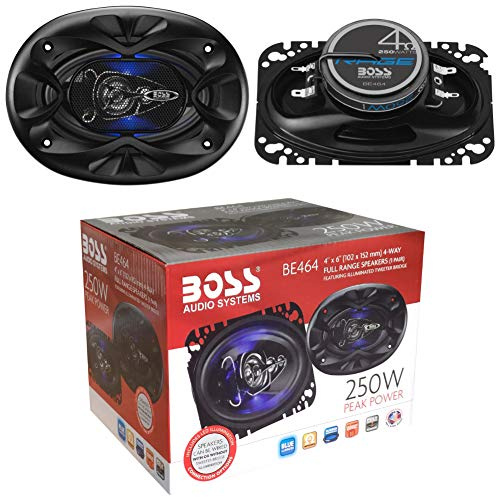 2 altoparlanti compatibile con BOSS AUDIO SYSTEMS BE464 BE 464 coassiali 4 vie 4 x 6 10,20 x 15,20 cm 102 x 152 mm 125 watt rms 250 watt max 4 ohm 90 db con led blu sospensione in gomma, a coppia