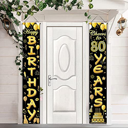 80.Geburtstag Banner Dekoration Schwarz Gold, 80. Geburtstag Banner,80. Geburtstag Party Dekor,80.Willkommen Veranda Zeichen,für Party Deko,Geburtstagsdeko