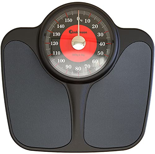 Adamson A23 Waage Für Körpergewicht – Bis Zu 160 KG – ÜBergroße XL-Waage 36X35cm – Rutschfeste Gummioberfläche, Extra Große Zahlen – Hochpräzise Analoge Personenwaage –Langlebig Mit 20 Jahren Garantie