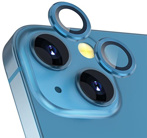 imluckies Camera Lens Protector Compatible with iPhone 13/13 mini, Premium Tempered Glass Circle Film, Aluminum Alloy Full Fit Lens Ring Cover, Blue [Anti-Scratch]