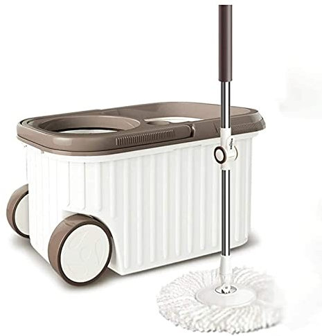 BKWJ Trapeador y Cubo con Conjunto de escurridores, trapeador de Giro y cubeta, trapeadores giratorios para Limpieza de Piso, con 2 Cabezas de Microfibra, 18L