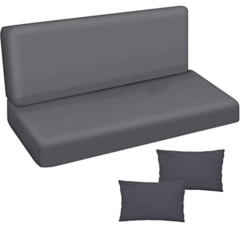 Ferocity Auflage für Hollywoodschaukel 185x50x50 Gartenbankauflage und 2 Kissen Palettenauflage Bankauflage Sitzkissen und Rückenkissen Polsterauflage Matratze Gartenpolster Glatt Graphite [133]
