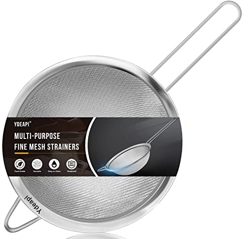 Ydeapi 8.6 Large Fine Mesh Strainer with Handle, Metal Food Strainers for Kitchen, Sieve Fine Mesh Stainless Steel for Rice, Quinoa, Pasta, Noodles