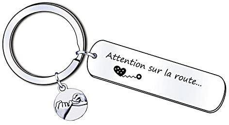 LUODAN Cadeau Papa Cadeaux Couple Porte-clés Drive Safe Pendentif Avec Gravé Attention sur la route-Attention sur la route..- Petit ami Papa Cadeau Saint-Valentin Cadeau de fête des pères