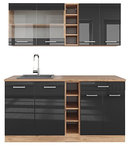 Vicco Singleküche R-Line, Anthrazit Hochglanz/Goldkraft Eiche, 160 cm ohne Arbeitsplatte