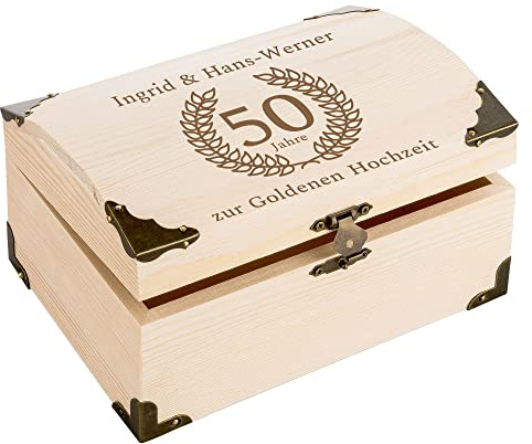 4youDesign Schatztruhe zur Goldenen Hochzeit I Personalisierbare Gravur I Kleine Schatzkiste aus Holz I Geschenk zum 50. Hochzeitstag