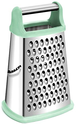 Rainspire Professional Box Grater, Cheese Grater Box for Kitchen Stainless Steel with 4 Sides, Cheese and Spice Graters with Handle for Vegetables, Ginger, Potatoes, Mint Green