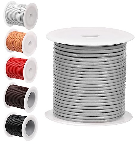 Glarks - Cordoncino in vera pelle, sezione rotonda, 2 mm, morbido e liscio, 10 m, colore grigio chiaro, ideale per la creazione di collane, braccialetti, incastonatura, perline e come sostituto per