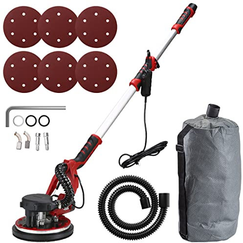 Ponceuse à cloison sèche, Ponceuse électrique 1250 W avec aspirateur, Fixation Unique pour Le ponçage au Plafond, Ponceuse Murale avec 50 disques de ponçage, Vitesse Variable, poignée Extensible, lu