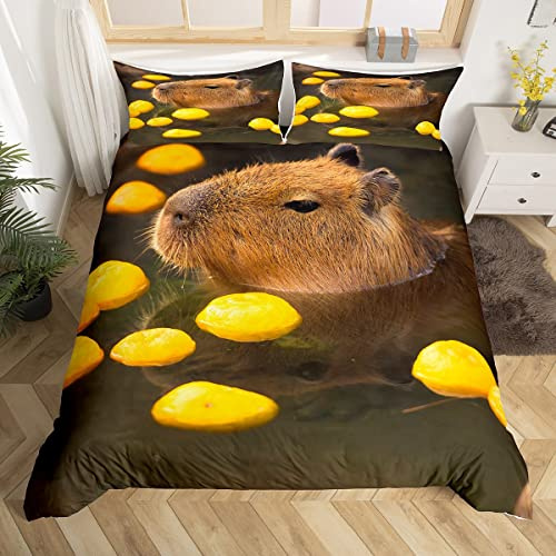 Capybara Parure de lit 3 pièces avec housse de couette pour enfants et adolescents Motif souris et rongeurs