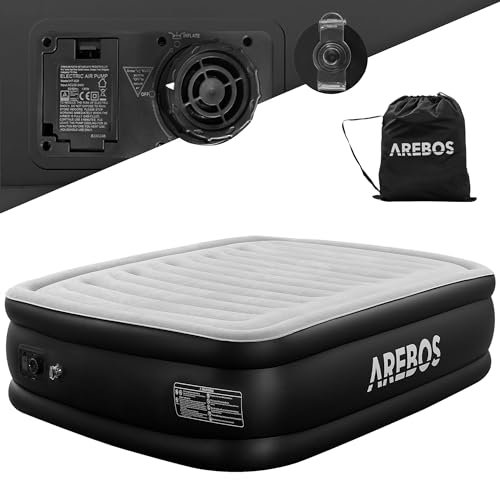 Arebos Aufblasbare Matratze Luftbett Selbstaufblasend Gästebett mit integrierter elektrischer Pumpe Luftmatratze für Camping/Heimgebrauch für 2 Personen 203×152,5×51 cm inkl.Tragetasche & Reperaturset