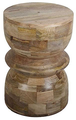 Orientalischer Hocker Milano Natur Ø 35cm rund aus Massiv-Holz handgefertigt | Designer Sitzhocker Ethno Beistelltisch Boho Nachttisch Blumen-Tisch MA5045