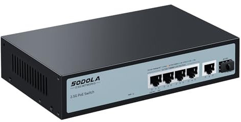 SODOLA 6 Port 2.5G PoE Switch Unmanaged|1X 10G SFP&4 x 2.5GBASE-T POE Ports, IEEE802.3af/at, 65W,Plug & Play/ Desktop&Wall Mount POE Netwotk Switch