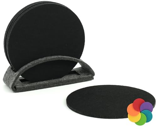 BIASTO Filz-Untersetzer Set, 6er, Made in Germany - Bunte Auswahl, 10 cm, mit Aufbewahrung (10cm, Schwarz (016))