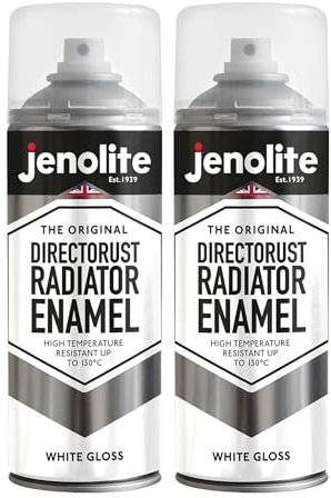 JENOLITE Directorust Radiator Enamel Spray Paint | WHITE | Gloss Finish | Resistant to 130ºC | Durable, Scuff Resistant, Non-Yellowing Radiator Paint | No Primer Needed | 2 x 400ml