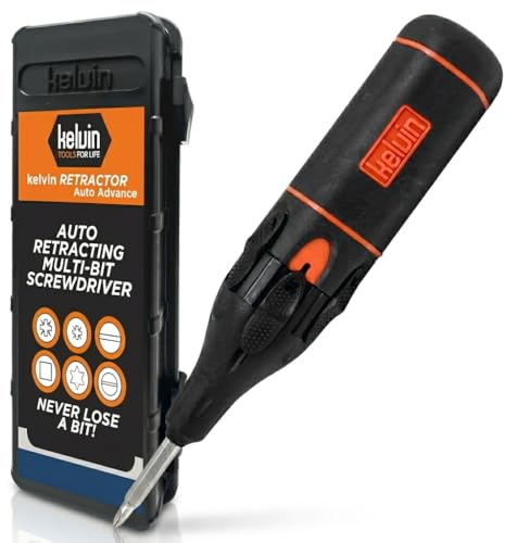 Kelvin Tools Retractor Auto Advance – Automatic Multi-Bit Screwdriver, 6-in-1 Autoloader Tool with Spring-Loaded Lock System, Compact Multitool for Men and Women, Made in North America