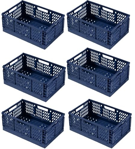 EURXLQ 6 Stück Blau Klappbox 30×20×12cm,Klappkiste Körbe Aufbewahrung Zusammenklappbarer Tragbar Aufbewahrunskisten Bunt aufbewahrungskiste Geeignet für Küche,Bad,Büro,Schlafzimmer
