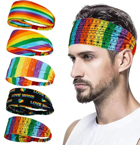 KSJEHW Damen Yoga Sport Haarband 5er Pack Retro Floral Stirnband für Laufen Sport Galaxy Schweißbänder Tie Dye Pride LGBT