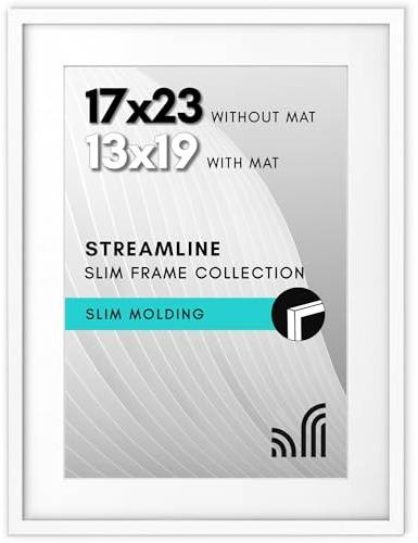 Americanflat 17x23 Picture Frame with Polished Plexiglass - Use as 13x19 Frame with Mat or 17x23 Frame Without Mat - Streamline Collection - Thin Picture Frame for Wall Display - White