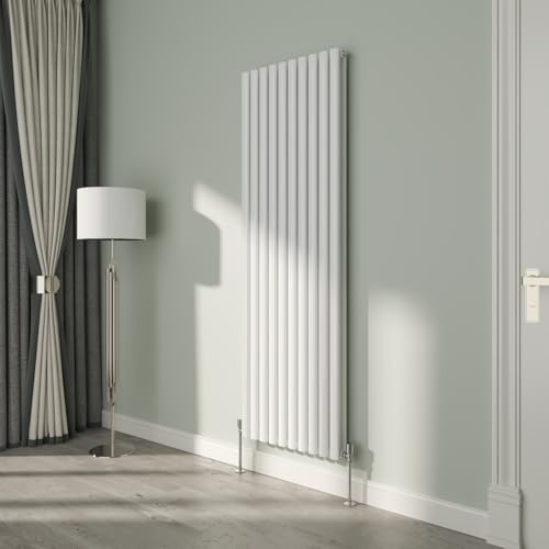 NRG White Oval Radiator Vertical 1800x590mm Double Panel Central Heating | Designer Radiator Wall Mounted, Modern Radiator, High Heat Output, Mild Steel, for Living Room, Kitchen, Bedroom