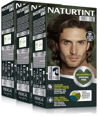 Naturtint Men | Permanente Haarfarbe Ohne Ammoniak Speziell für Männer | 100% Grauabdeckung | Natürliche und Langanhaltende Farbe | Natürliche Inhaltsstoffe | 5N Hellbraun | Packung mit 3