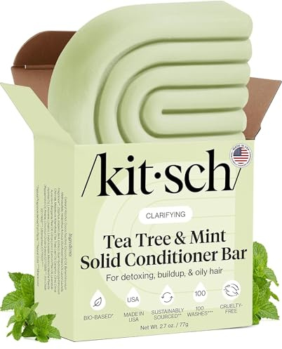 Kitsch Tea Tree & Mint Conditioner för kvinnor och män – Förtydligande mjäll, fast balsamstång – hårfärgssäker, hårvård för alla hårtyper – organisk, vegan, sulfatfri – 76,5 g
