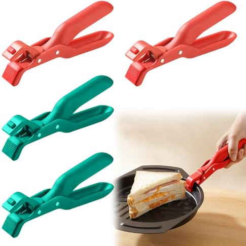 4 Pcs Silikon Küchenzange, Mehrzweck-Schüsselhalter Für Küche, Clip Gegen Verbrühungen aus Edelstahl und Silikon Für Die Küche, Küchen Zange Fleischzange Nudelzange (Grün, Rot)