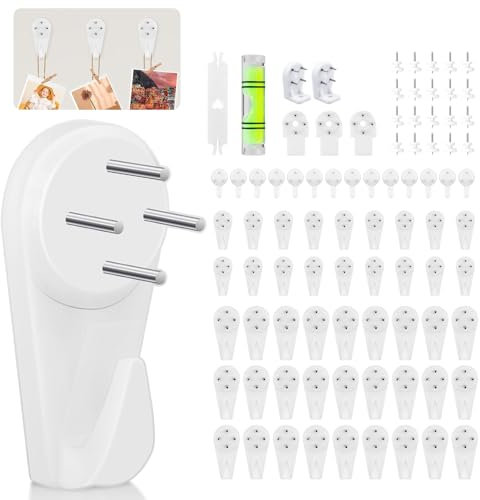 VEPEPE 90 Pezzi Chiodi per Quadri Muro da Inchiodare Bianchi Set Robusti Ganci per Quadri Chiodini Muro (2.5cm & 3cm & 4cm) con 2 Corrimano a Gancio e Livella Appendere Cornici
