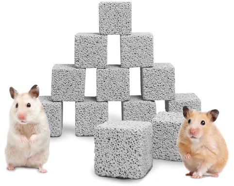 Hamiledyi 12 PCS Chinchilla Chew Toys Lava Blocks Hamster Chew Toys for Teeth Grinding Square Stone Mineral Calcium Stone for Bunny Rabbit Hamster Chinchillas Squirrel and Other Small Animals