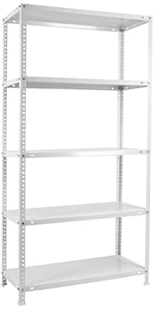 PROREGAL Schraubregal Panda Tall | HxBxT 200x110x40cm | 5 Fachböden | Fachlast 75kg | Weiß | Schwerlastregal Lagerregal Garagenregal
